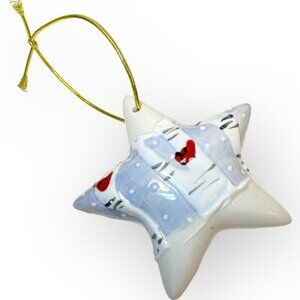 Christmas Ornament Ceramic Star Hand Painted Red Cardinal Woods Tree Snow